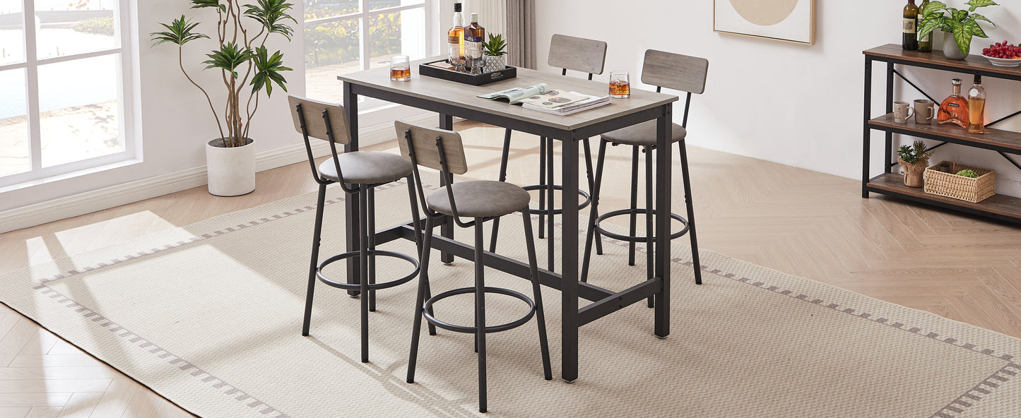 Bar Table Set with 4 Bar stools PU Soft seat with backrest, Grey, 47.24'' L x 23.62'' W x 35.43'' H image 6