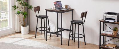 Bar Table Set with 2 Bar stools PU Soft seat with backrest, Rustic Brown, 23.62'' W x 23.62'' D x 35.43'' H image 4