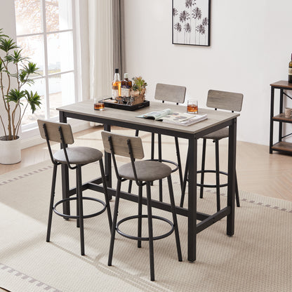 Bar Table Set with 4 Bar stools PU Soft seat with backrest, Grey, 47.24'' L x 23.62'' W x 35.43'' H image 5