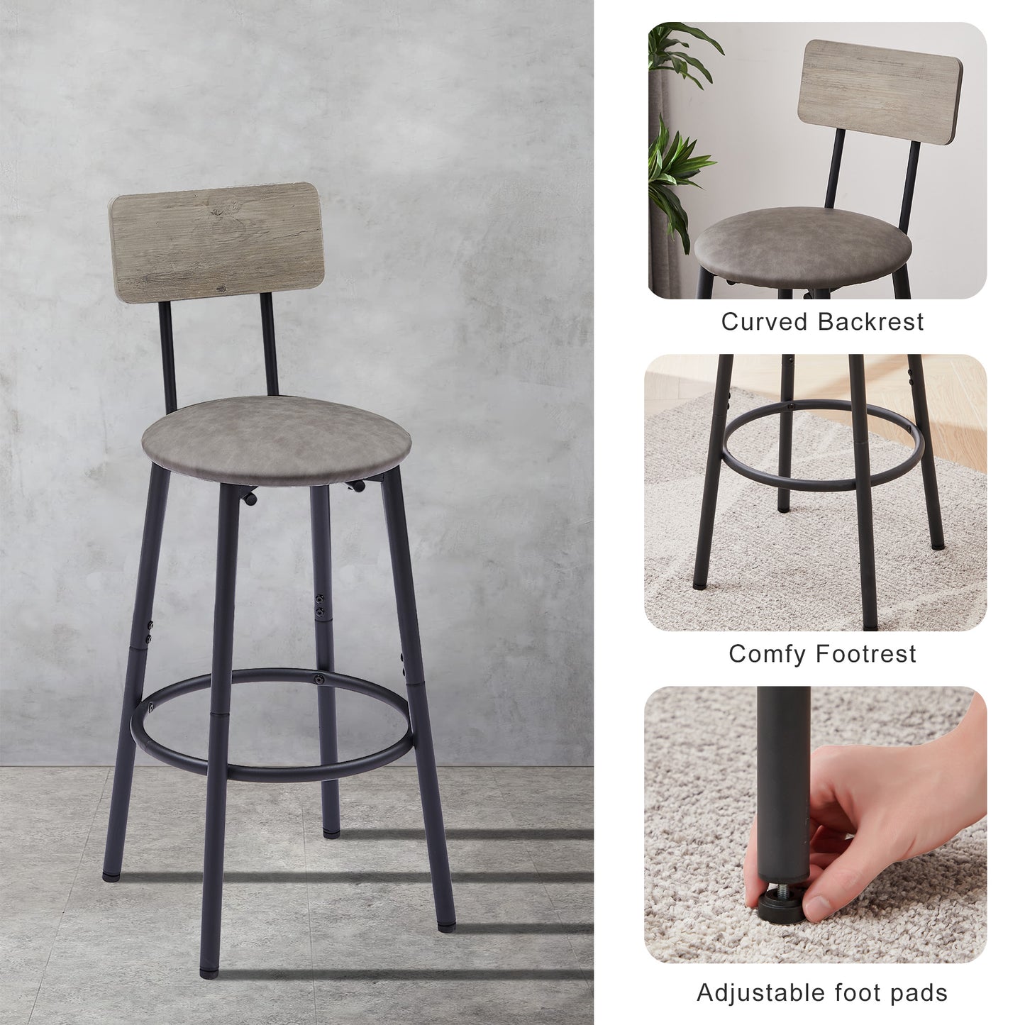 Bar Table Set with 4 Bar stools PU Soft seat with backrest, Grey, 47.24'' L x 23.62'' W x 35.43'' H image 10