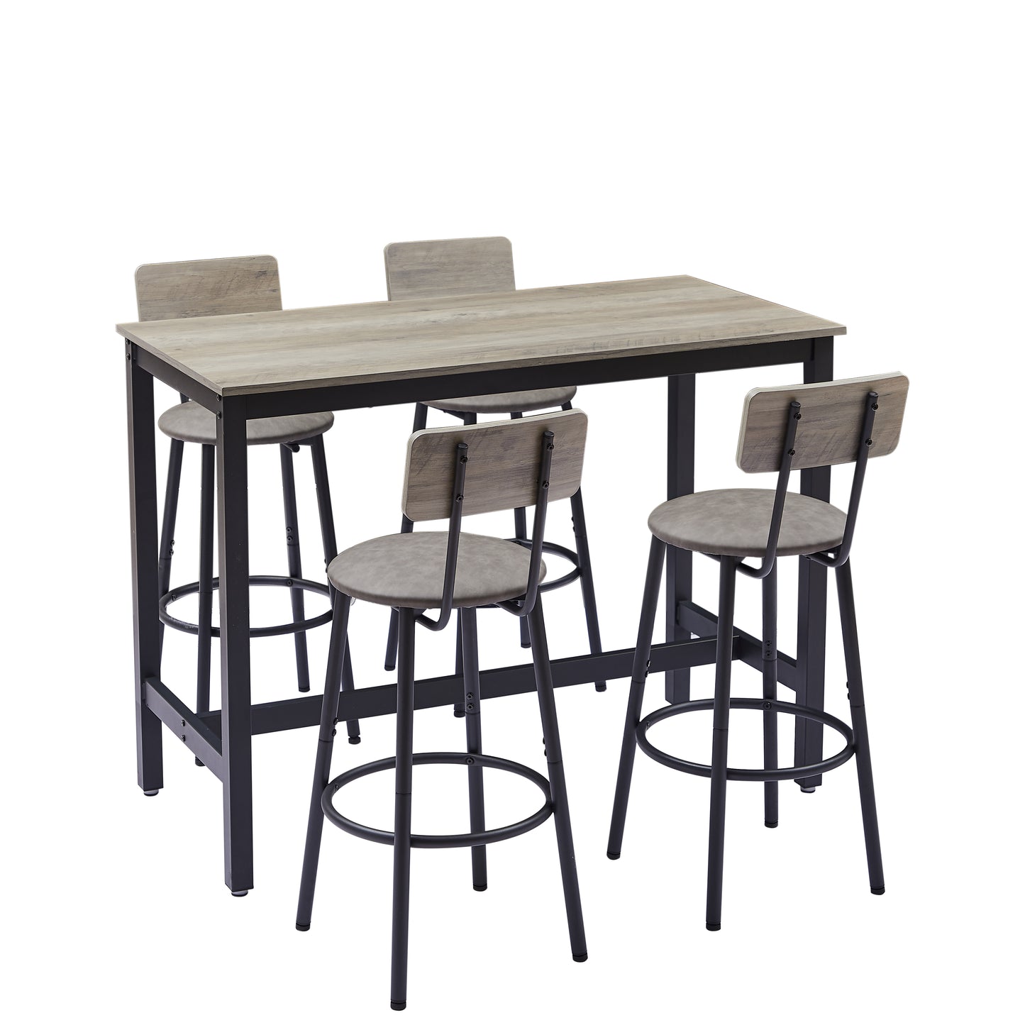 Bar Table Set with 4 Bar stools PU Soft seat with backrest, Grey, 47.24'' L x 23.62'' W x 35.43'' H image 8