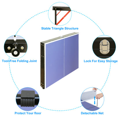 4.5ft Table Tennis Table Foldable & Portable Ping Pong Table Set with Net and 2 Ping Pong Paddles for Indoor Outdoor Game image 2