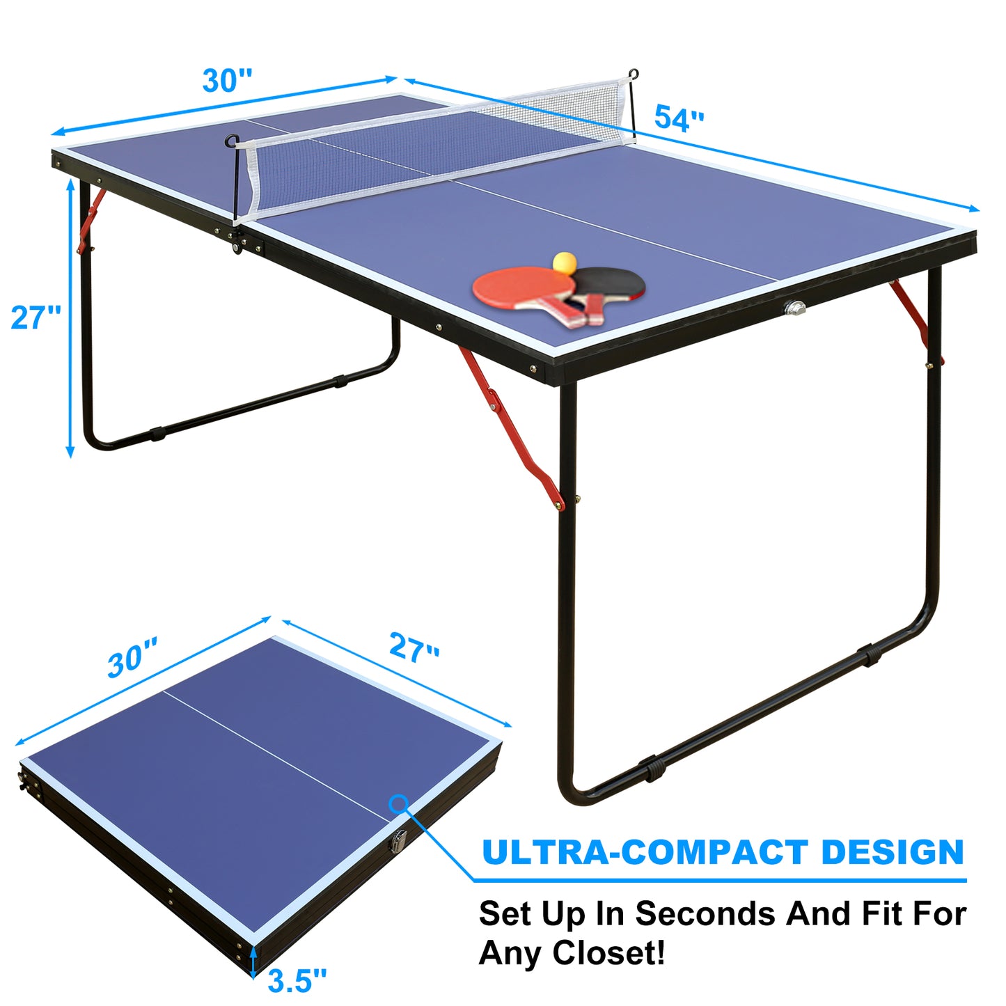 4.5ft Table Tennis Table Foldable & Portable Ping Pong Table Set with Net and 2 Ping Pong Paddles for Indoor Outdoor Game image 5