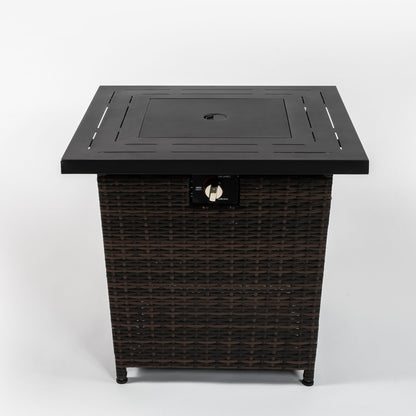 28" Propane Gas Fire Pit Table, 50000 BTU Square Steel Fire Pit with Beautiful Wicker Base for Outside Patio Deck Garden Backyard-Black image 7