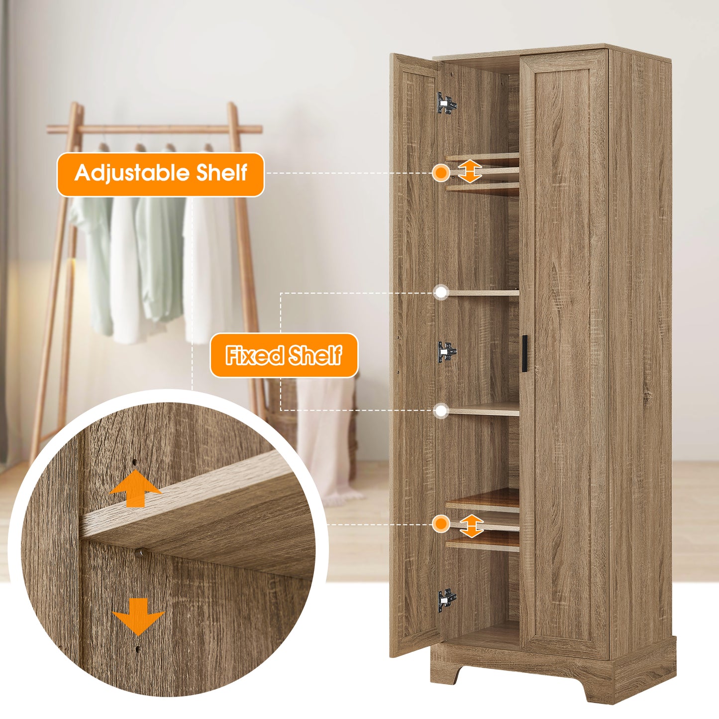 Storage Cabinet with Two Doors for Bathroom, Office, Adjustable Shelf, MDF Board, Brown (Old Sku:N725P181207D/WF302824AAD) image 5
