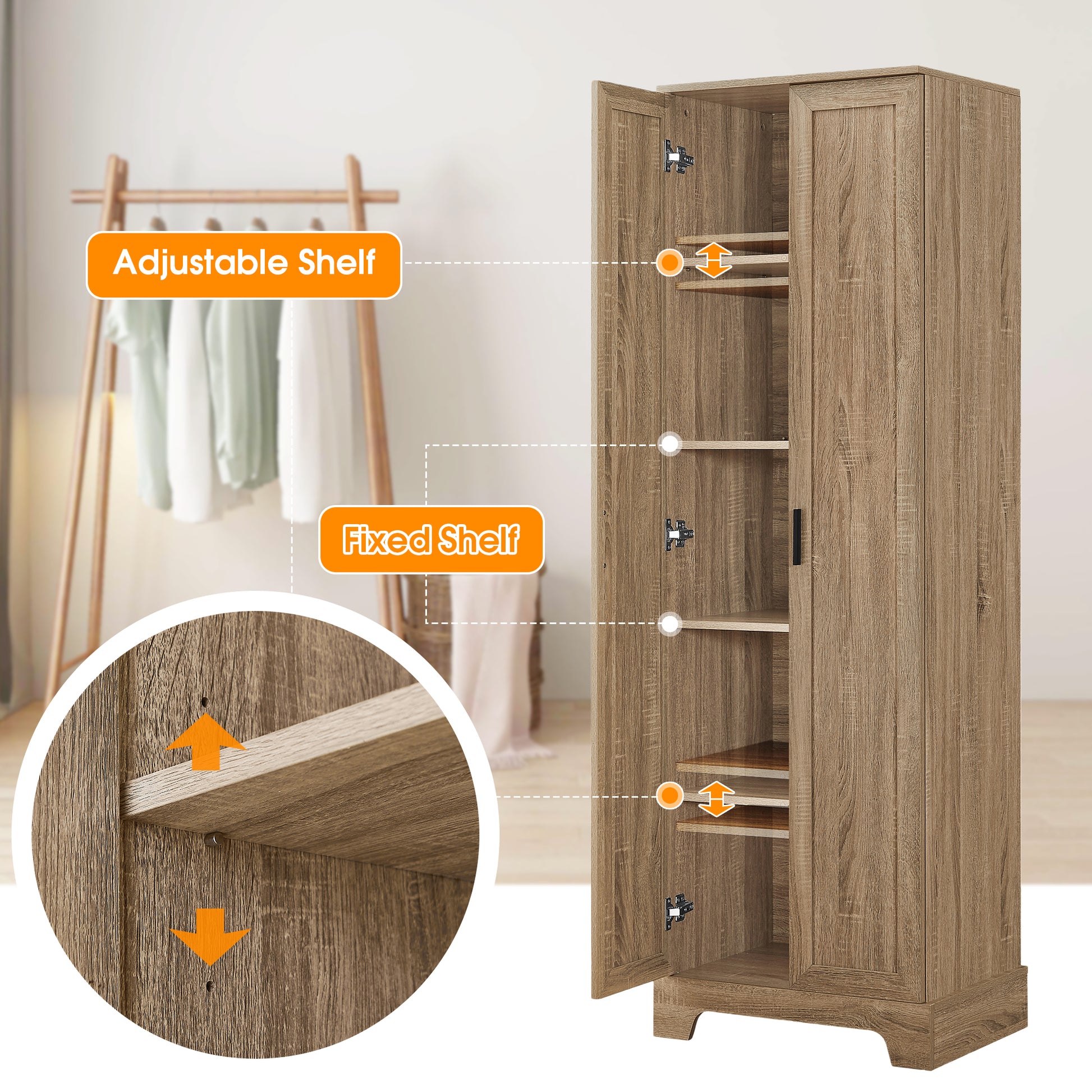 Storage Cabinet with Two Doors for Bathroom, Office, Adjustable Shelf, MDF Board, Brown (Old Sku:N725P181207D/WF302824AAD) image 5