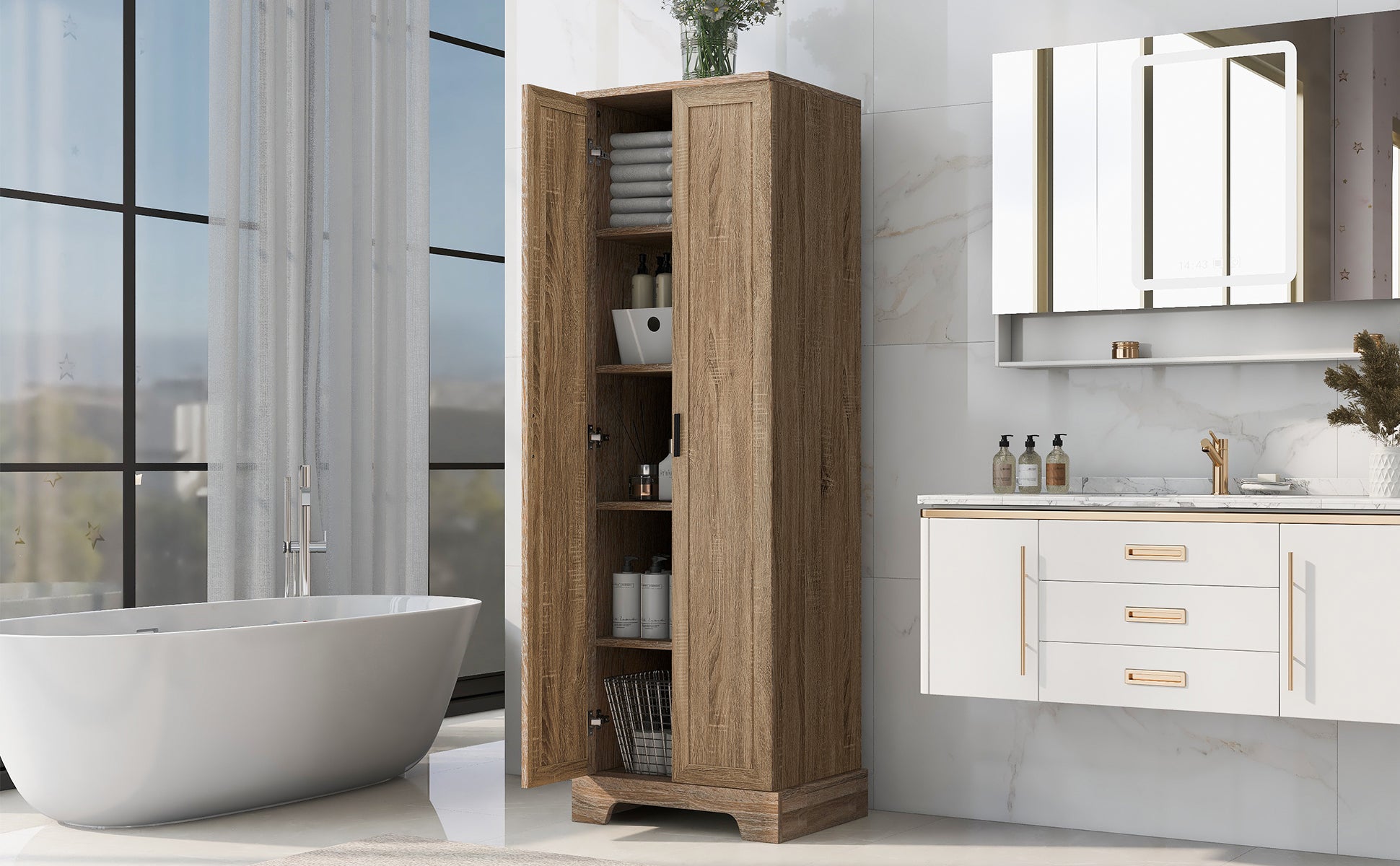 Storage Cabinet with Two Doors for Bathroom, Office, Adjustable Shelf, MDF Board, Brown (Old Sku:N725P181207D/WF302824AAD) image 11