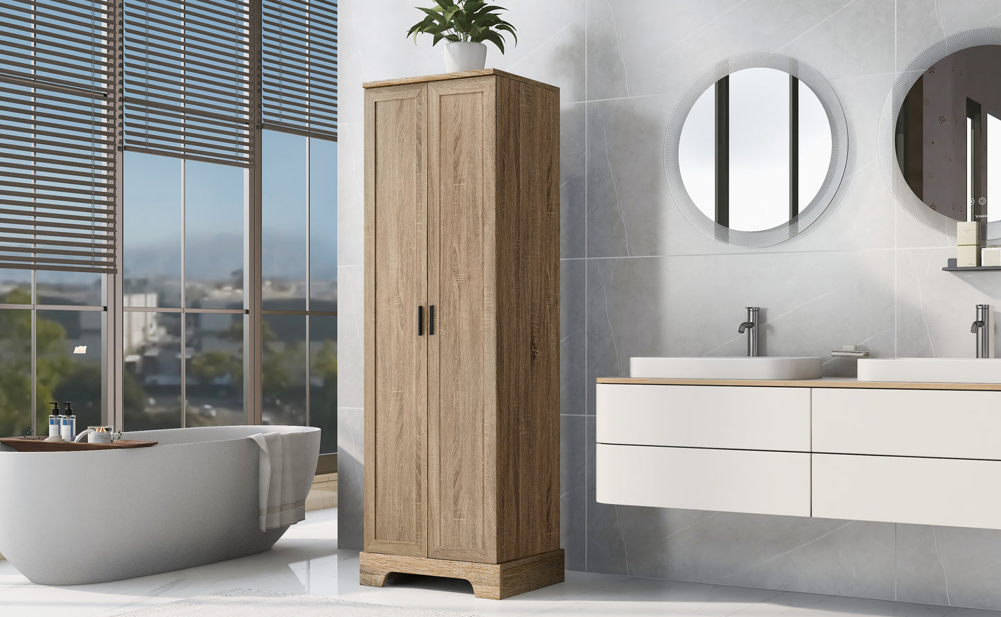 Storage Cabinet with Two Doors for Bathroom, Office, Adjustable Shelf, MDF Board, Brown (Old Sku:N725P181207D/WF302824AAD) image 10