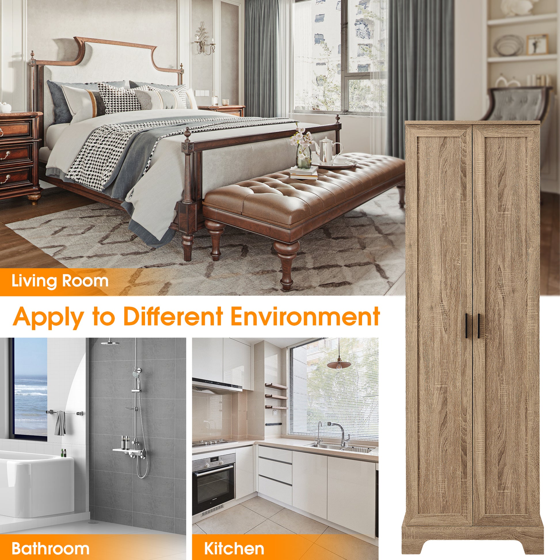 Storage Cabinet with Two Doors for Bathroom, Office, Adjustable Shelf, MDF Board, Brown (Old Sku:N725P181207D/WF302824AAD) image 7