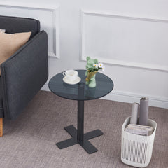 Tempered Black Rould Glass Dinning Table with Black Leg