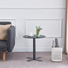 Tempered Black Rould Glass Dinning Table with Black Leg