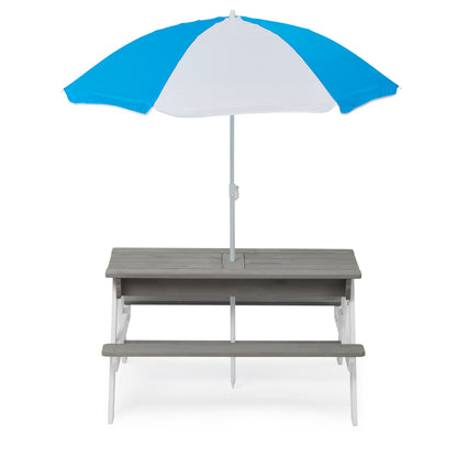 3-in-1 Kids Outdoor Wooden Picnic Table With Umbrella, Convertible Sand & Wate, Gray ASTM & CPSIA CERTIFICATION image 10