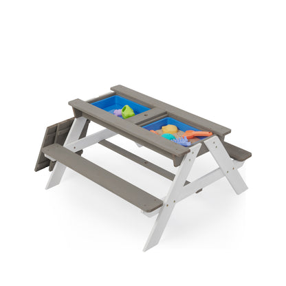 3-in-1 Kids Outdoor Wooden Picnic Table With Umbrella, Convertible Sand & Wate, Gray ASTM & CPSIA CERTIFICATION image 11