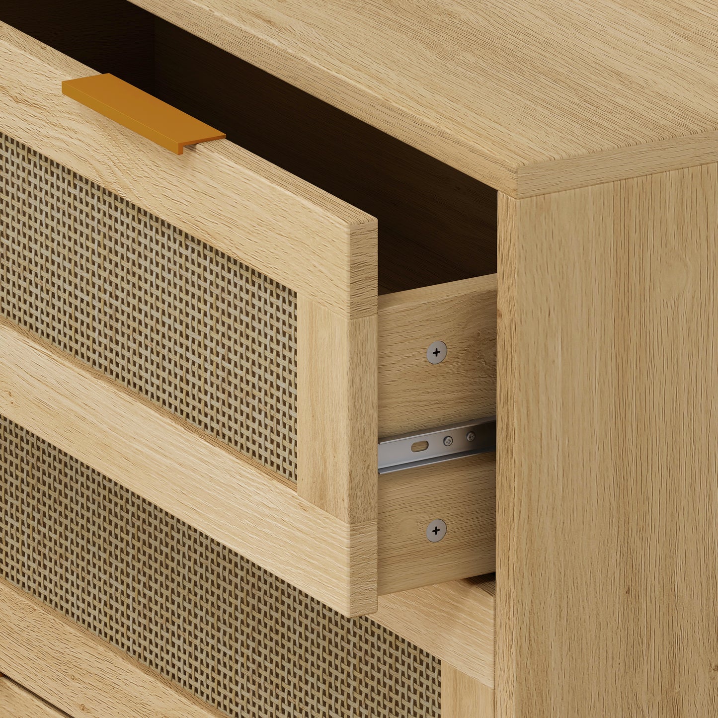 31.50"3-Drawers Rattan Storage Cabinet Rattan Drawer,for Bedroom,Living Room,Dining Room,Hallways,Oak image 7