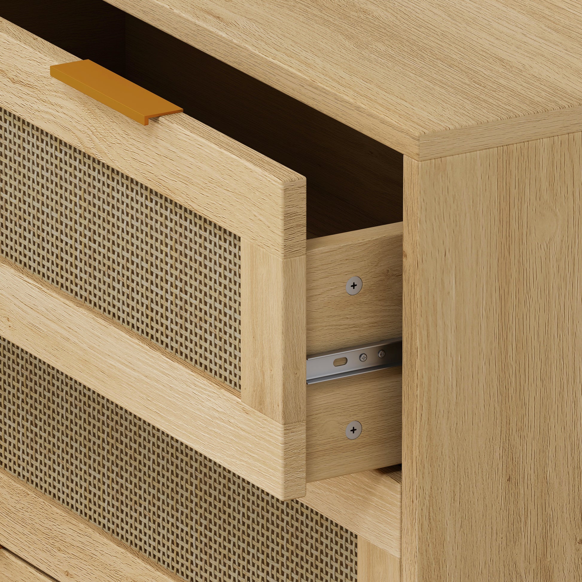 31.50"3-Drawers Rattan Storage Cabinet Rattan Drawer,for Bedroom,Living Room,Dining Room,Hallways,Oak image 7