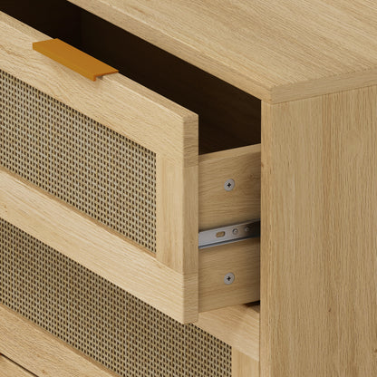 31.50"3-Drawers Rattan Storage Cabinet Rattan Drawer,for Bedroom,Living Room,Dining Room,Hallways,Oak image 7