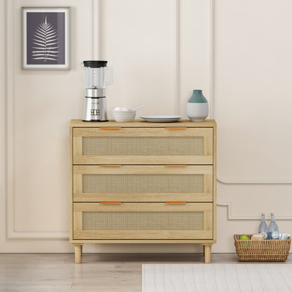 31.50"3-Drawers Rattan Storage Cabinet Rattan Drawer,for Bedroom,Living Room,Dining Room,Hallways,Oak image 1