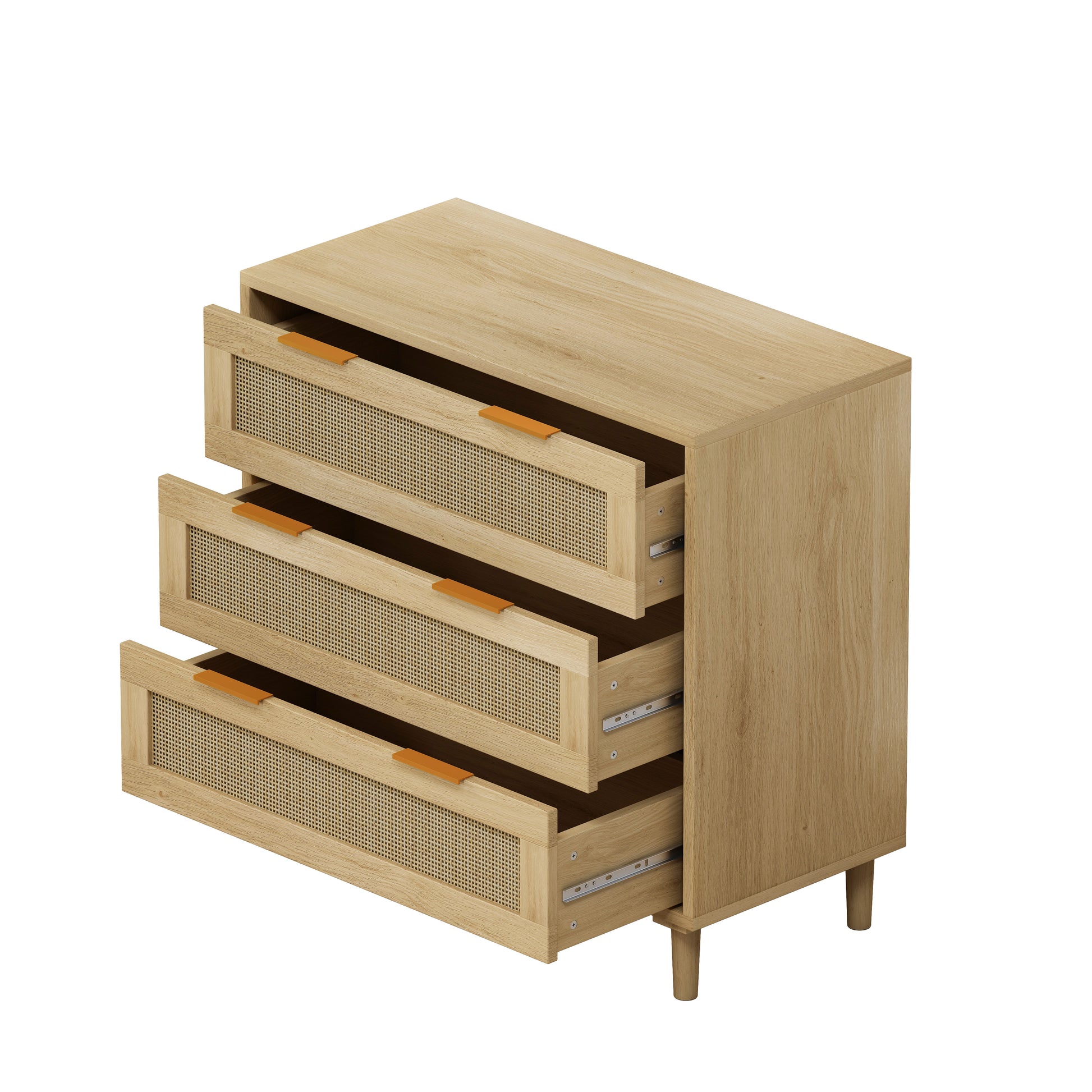 31.50"3-Drawers Rattan Storage Cabinet Rattan Drawer,for Bedroom,Living Room,Dining Room,Hallways,Oak image 5