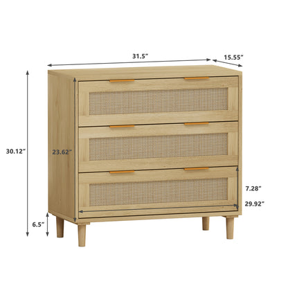 31.50"3-Drawers Rattan Storage Cabinet Rattan Drawer,for Bedroom,Living Room,Dining Room,Hallways,Oak image 3