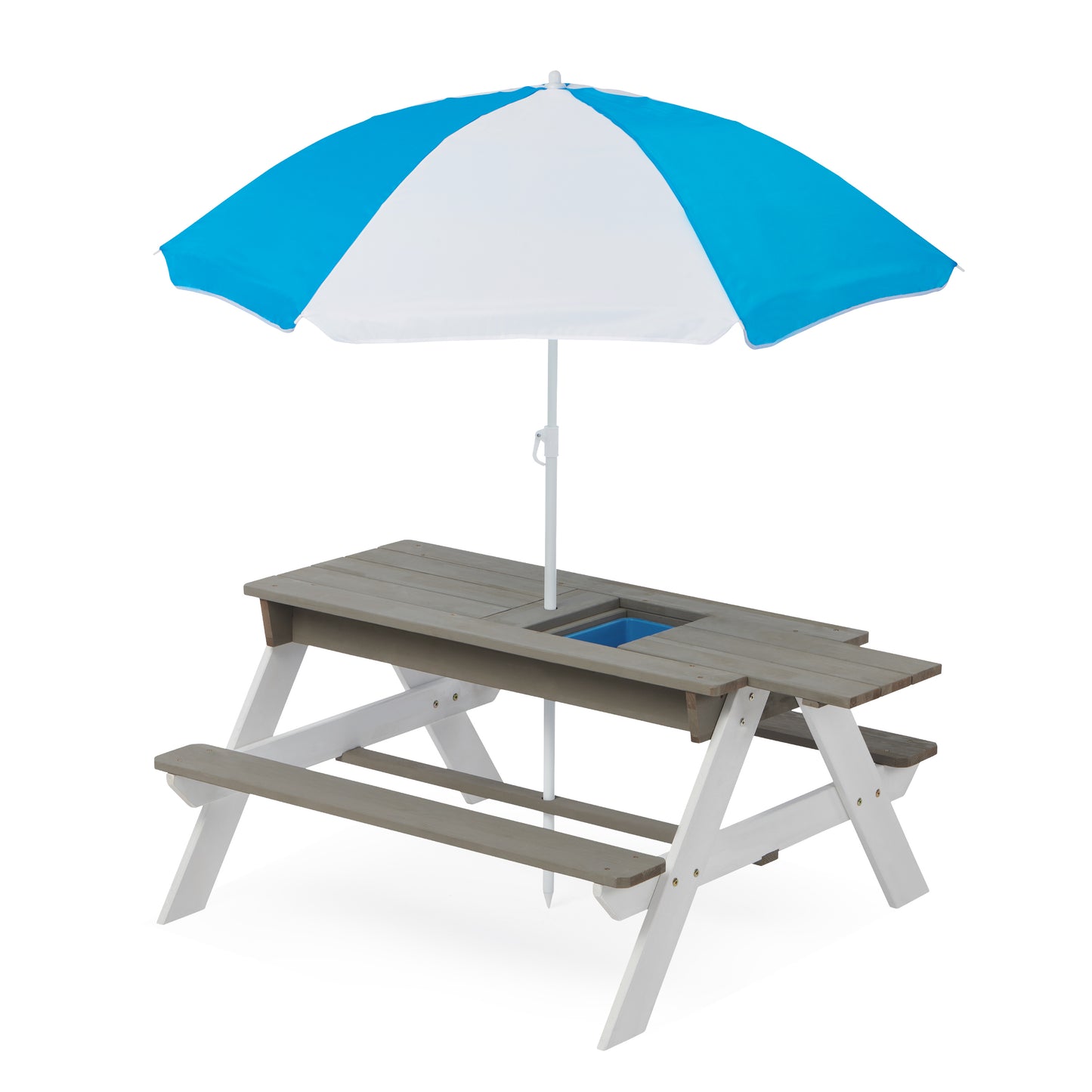 3-in-1 Kids Outdoor Wooden Picnic Table With Umbrella, Convertible Sand & Wate, Gray ASTM & CPSIA CERTIFICATION image 8