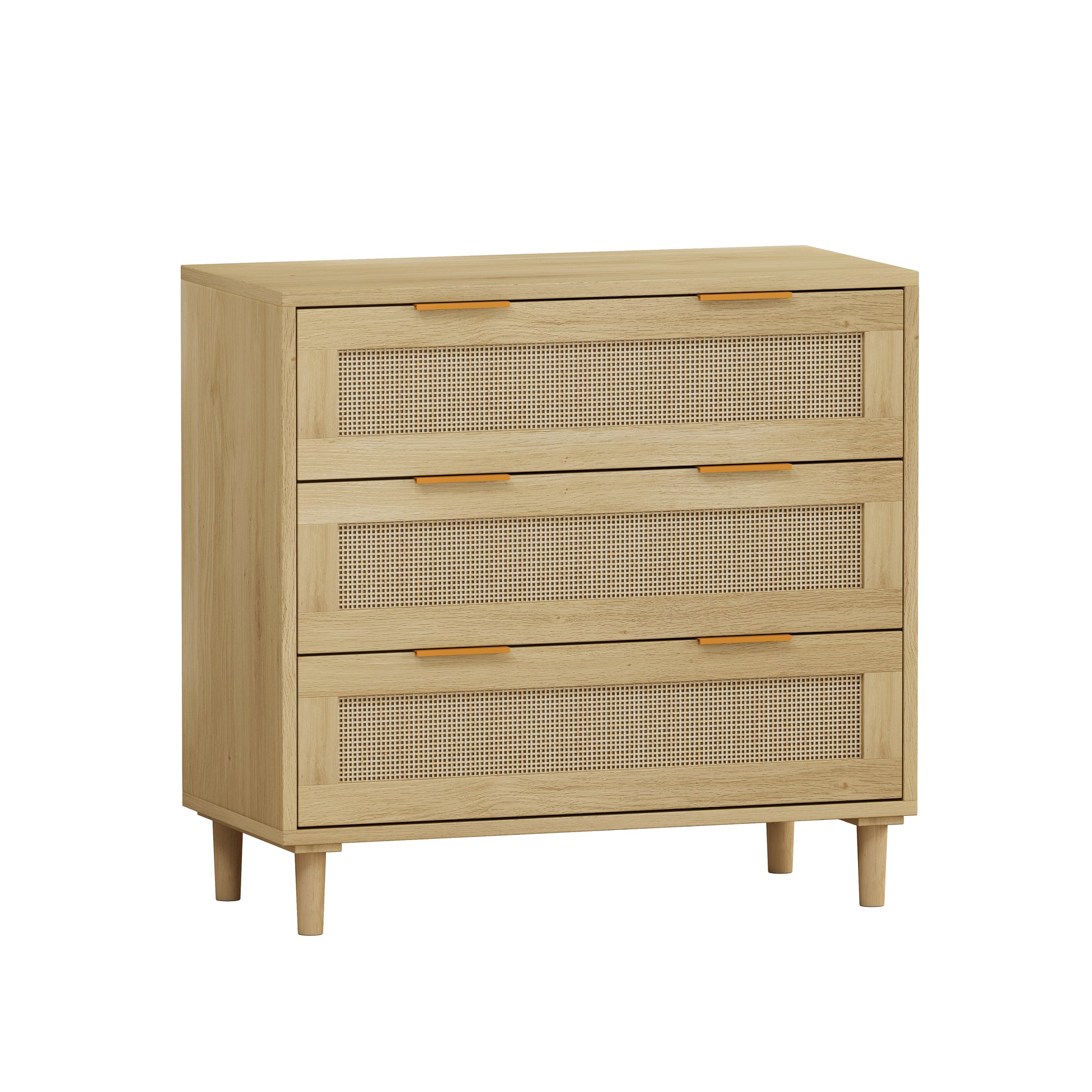 31.50"3-Drawers Rattan Storage Cabinet Rattan Drawer,for Bedroom,Living Room,Dining Room,Hallways,Oak image 4