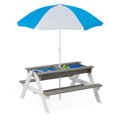 3-in-1 Kids Outdoor Wooden Picnic Table With Umbrella, Convertible Sand & Wate, Gray ASTM & CPSIA CERTIFICATION image 9