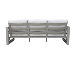Outdoor Showcase: Contemporary Patio Sofa - Beveled End Panels, Geometric Pattern - Rust-Resistant Aluminum Frames, Solution-Dyed Acrylics