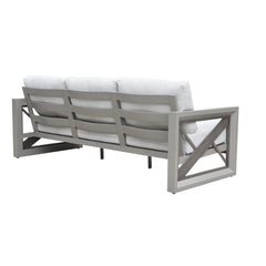 Outdoor Showcase: Contemporary Patio Sofa - Beveled End Panels, Geometric Pattern - Rust-Resistant Aluminum Frames, Solution-Dyed Acrylics