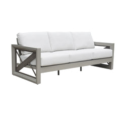 Outdoor Showcase: Contemporary Patio Sofa - Beveled End Panels, Geometric Pattern - Rust-Resistant Aluminum Frames, Solution-Dyed Acrylics