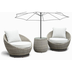 Cozy Outdoor Set - Swivel Woven Chairs, Side Table - All-Weather Resin Wicker, Powder-Coated Aluminum, Fully Assembled