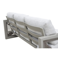 Outdoor Showcase: Contemporary Patio Sofa - Beveled End Panels, Geometric Pattern - Rust-Resistant Aluminum Frames, Solution-Dyed Acrylics