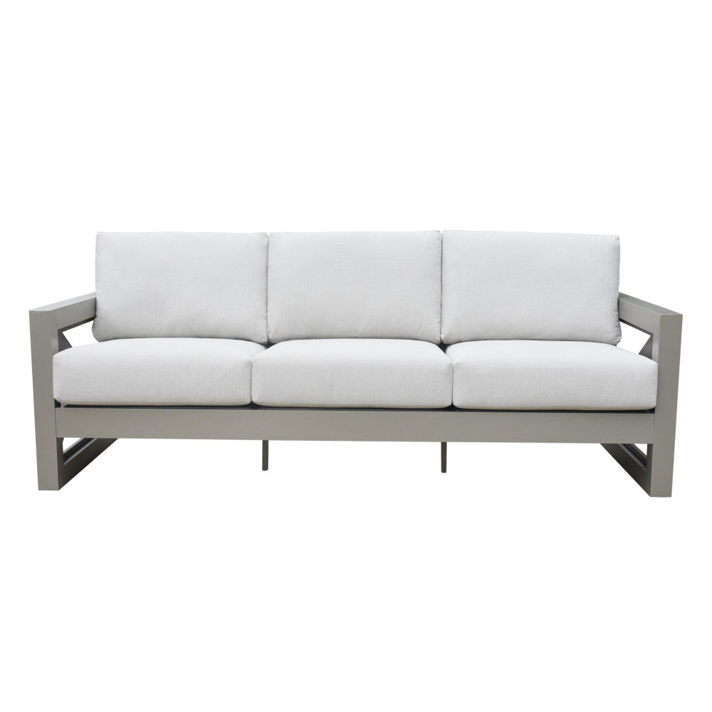 Outdoor Showcase: Contemporary Patio Sofa - Beveled End Panels, Geometric Pattern - Rust-Resistant Aluminum Frames, Solution-Dyed Acrylics