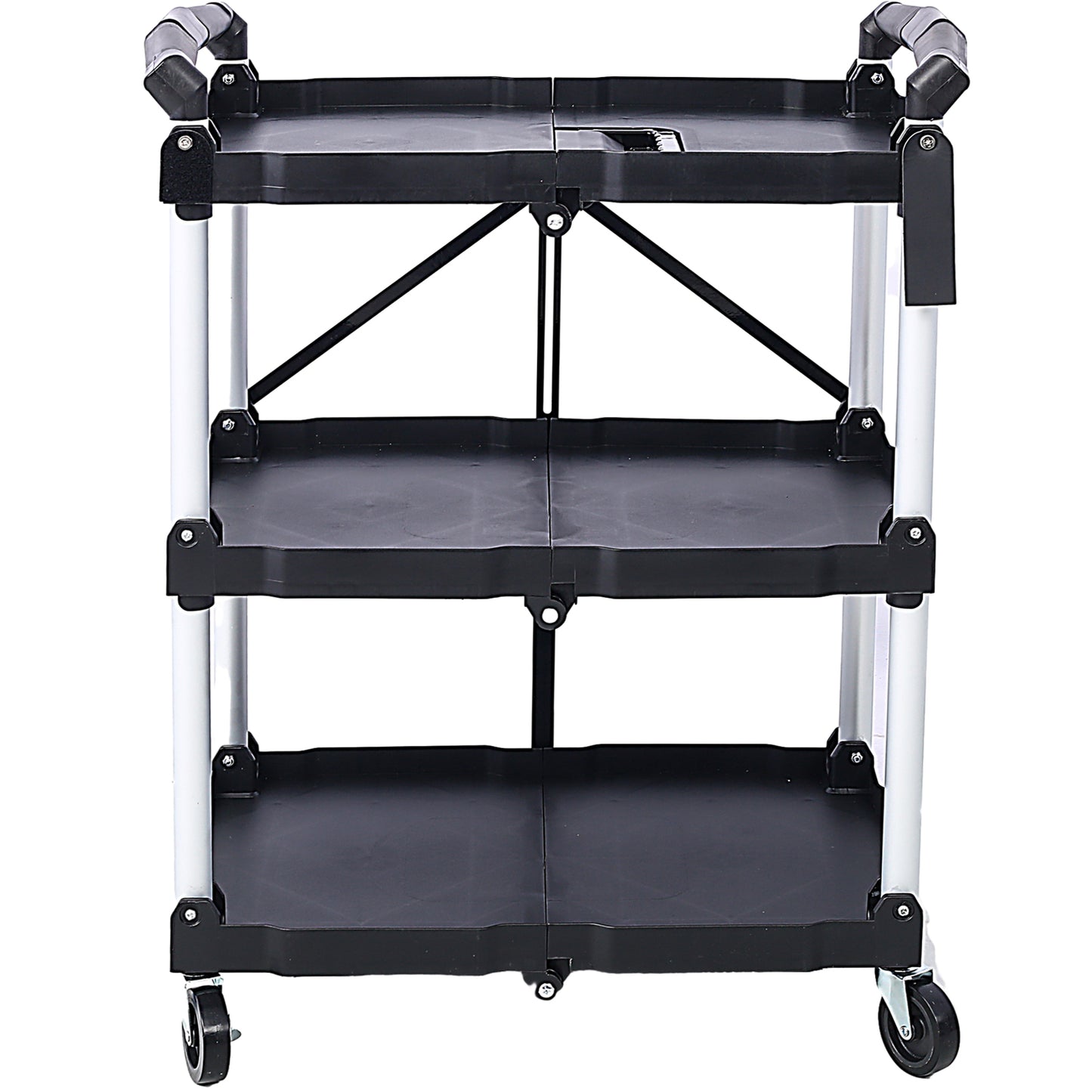3 Layers Folding Collapsible Service Cart Pack-N-Roll Folding Collapsible Service Cart, Black, 50 Lb. Load Capacity per Shelf image 1