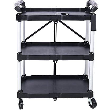 3 Layers Folding Collapsible Service Cart Pack-N-Roll Folding Collapsible Service Cart, Black, 50 Lb. Load Capacity per Shelf image 1