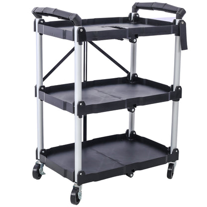 3 Layers Folding Collapsible Service Cart Pack-N-Roll Folding Collapsible Service Cart, Black, 50 Lb. Load Capacity per Shelf image 10