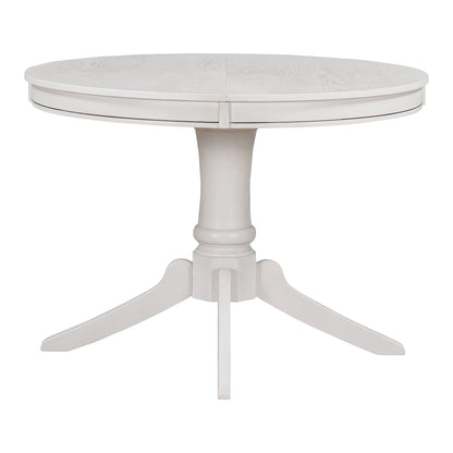 TREXM 5-Piece Retro Functional Dining Table Set Wood Round Extendable Dining Table and 4 Upholstered Dining Chairs (Antique White) image 12