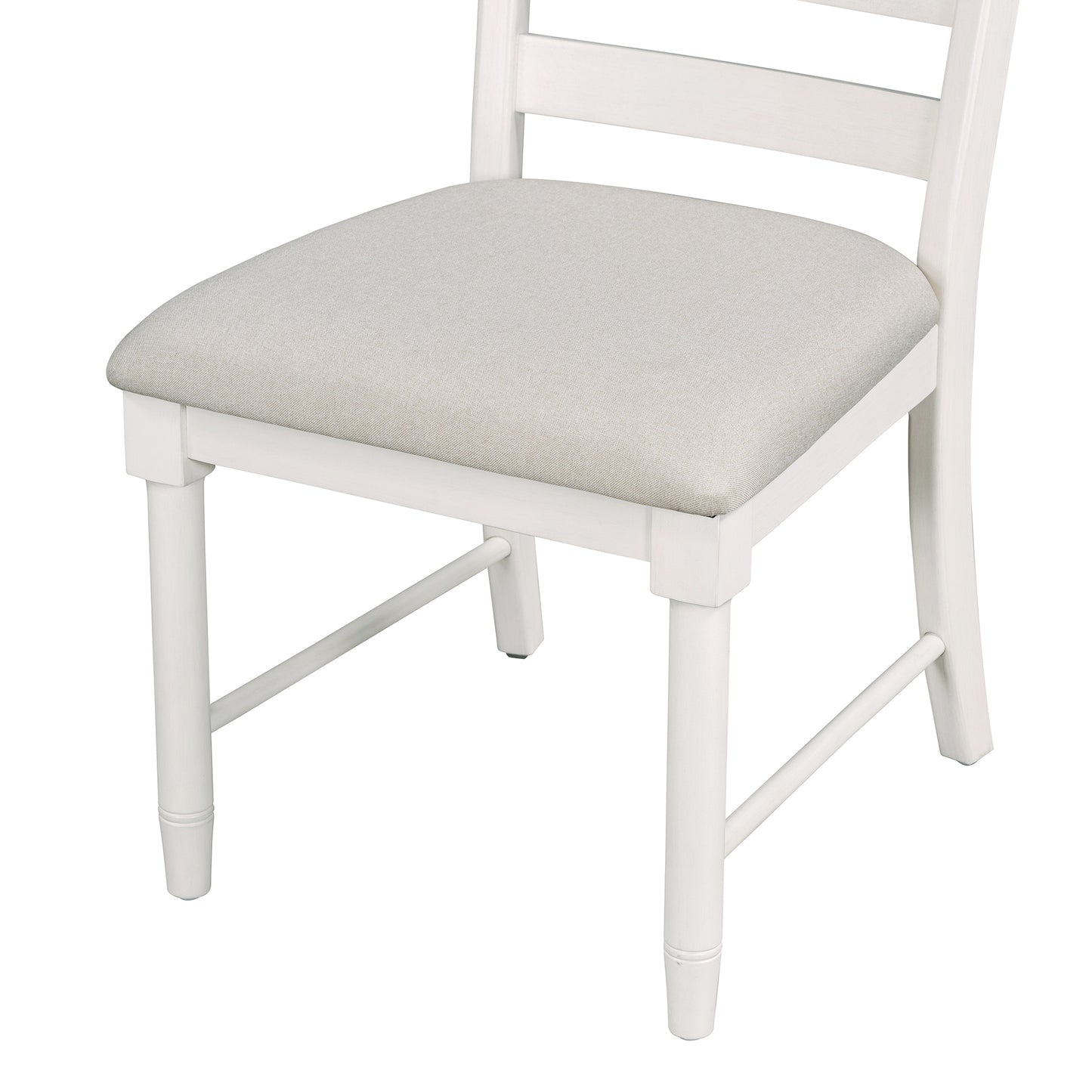 TREXM 5-Piece Retro Functional Dining Table Set Wood Round Extendable Dining Table and 4 Upholstered Dining Chairs (Off White) image 10