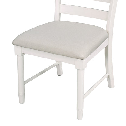 TREXM 5-Piece Retro Functional Dining Table Set Wood Round Extendable Dining Table and 4 Upholstered Dining Chairs (Off White) image 10
