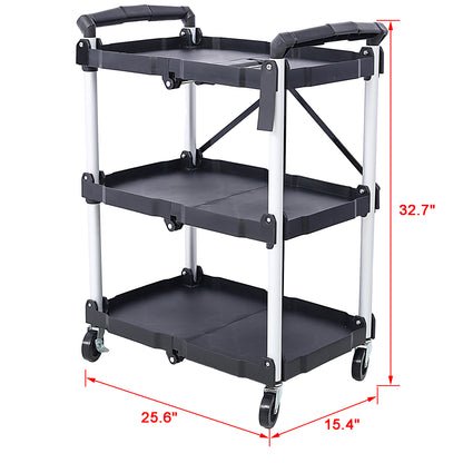 3 Layers Folding Collapsible Service Cart Pack-N-Roll Folding Collapsible Service Cart, Black, 50 Lb. Load Capacity per Shelf image 5