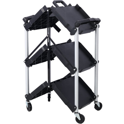 3 Layers Folding Collapsible Service Cart Pack-N-Roll Folding Collapsible Service Cart, Black, 50 Lb. Load Capacity per Shelf image 6