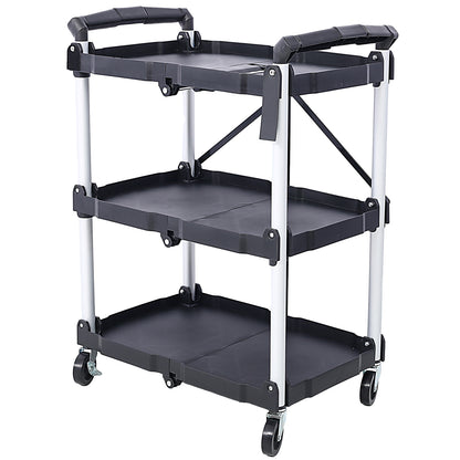 3 Layers Folding Collapsible Service Cart Pack-N-Roll Folding Collapsible Service Cart, Black, 50 Lb. Load Capacity per Shelf image 2