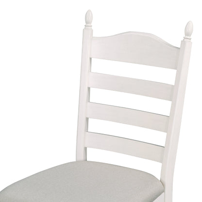 TREXM 5-Piece Retro Functional Dining Table Set Wood Round Extendable Dining Table and 4 Upholstered Dining Chairs (Off White) image 11