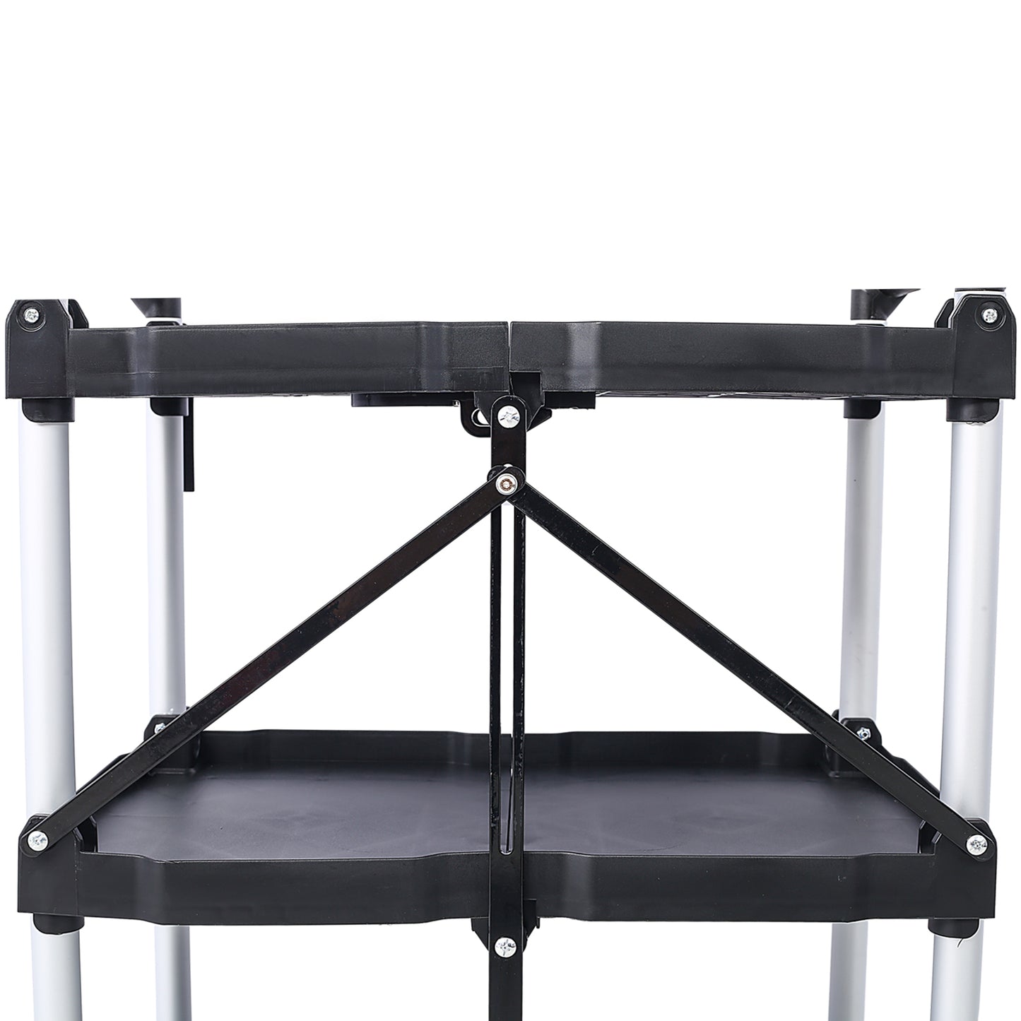 3 Layers Folding Collapsible Service Cart Pack-N-Roll Folding Collapsible Service Cart, Black, 50 Lb. Load Capacity per Shelf image 9