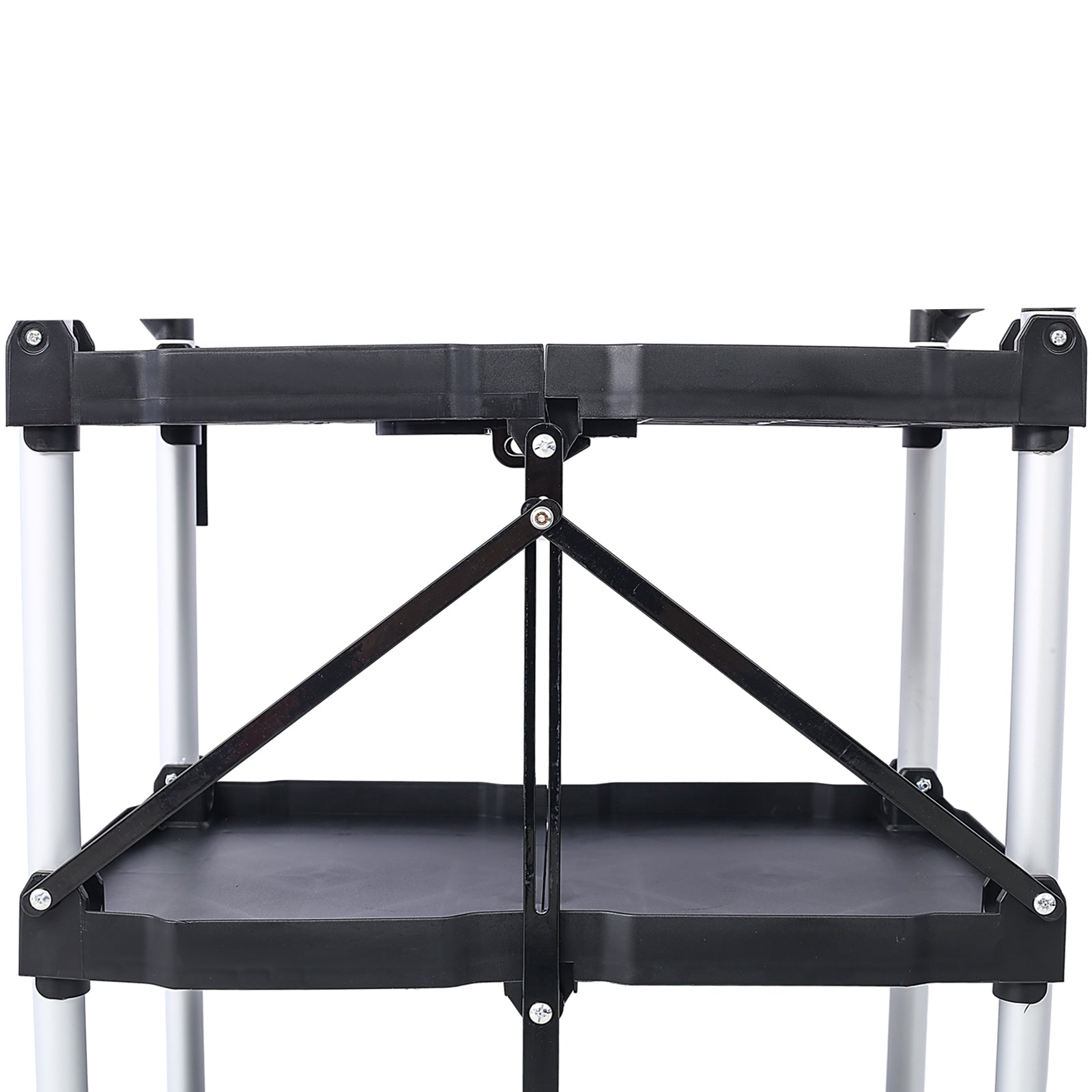 3 Layers Folding Collapsible Service Cart Pack-N-Roll Folding Collapsible Service Cart, Black, 50 Lb. Load Capacity per Shelf image 9