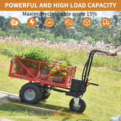 RedRock Wheelbarrow Utility Cart Electric Powered 24V DC 180W AGM Battery 330lbs (150kgs) Max Capacity Barrel Dump Material Debris Hauler