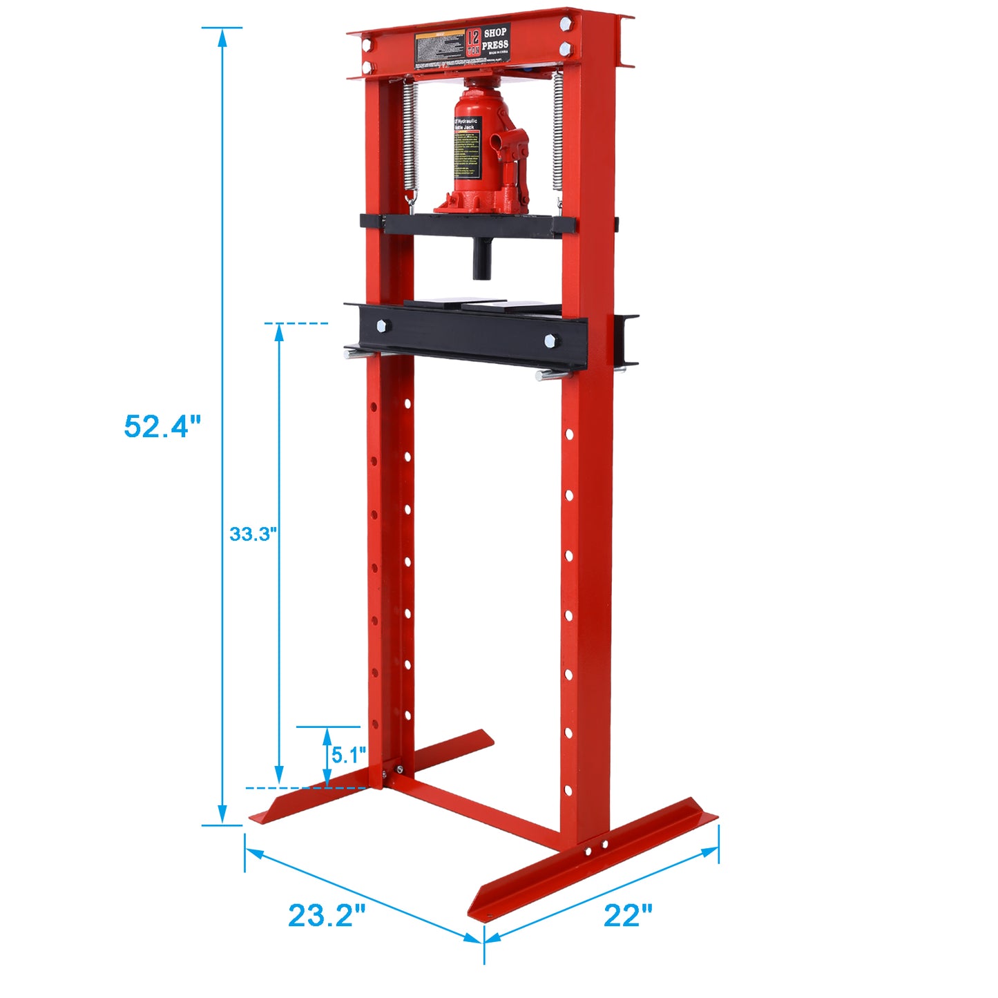Hydraulic Shop Press,12-Ton Capacity, Floor Mount,with Press Plates, H-Frame Garage Floor Press, Adjustable Working Table Height,red image 9