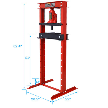 Hydraulic Shop Press,12-Ton Capacity, Floor Mount,with Press Plates, H-Frame Garage Floor Press, Adjustable Working Table Height,red image 9