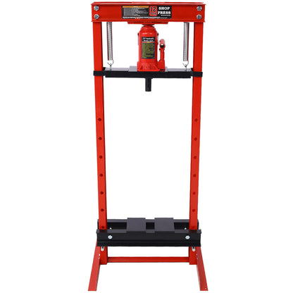 Hydraulic Shop Press,12-Ton Capacity, Floor Mount,with Press Plates, H-Frame Garage Floor Press, Adjustable Working Table Height,red image 10