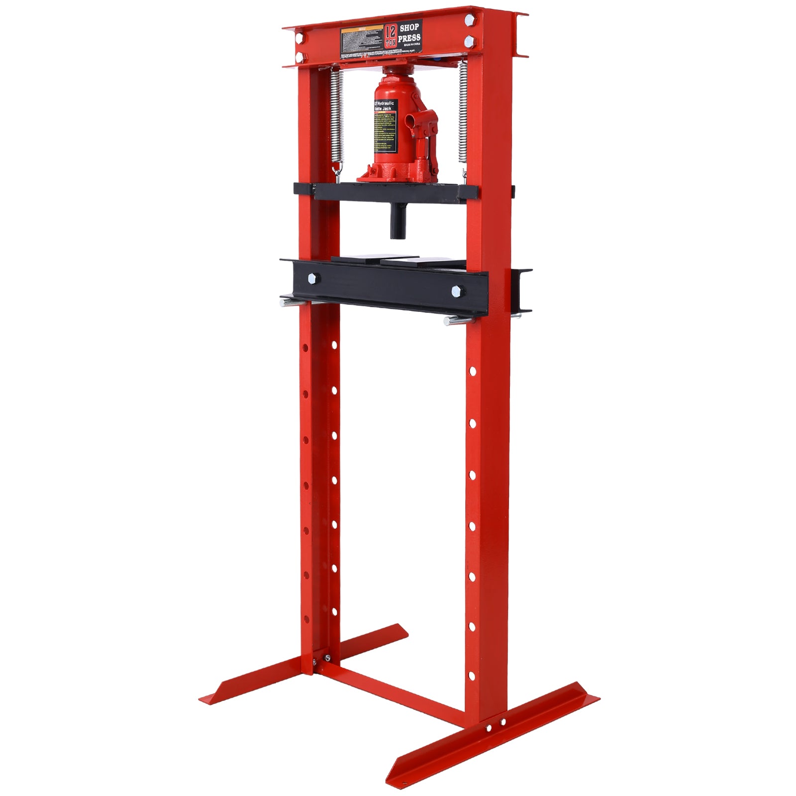 Hydraulic Shop Press,12-Ton Capacity, Floor Mount,with Press Plates, H-Frame Garage Floor Press, Adjustable Working Table Height,red image 1