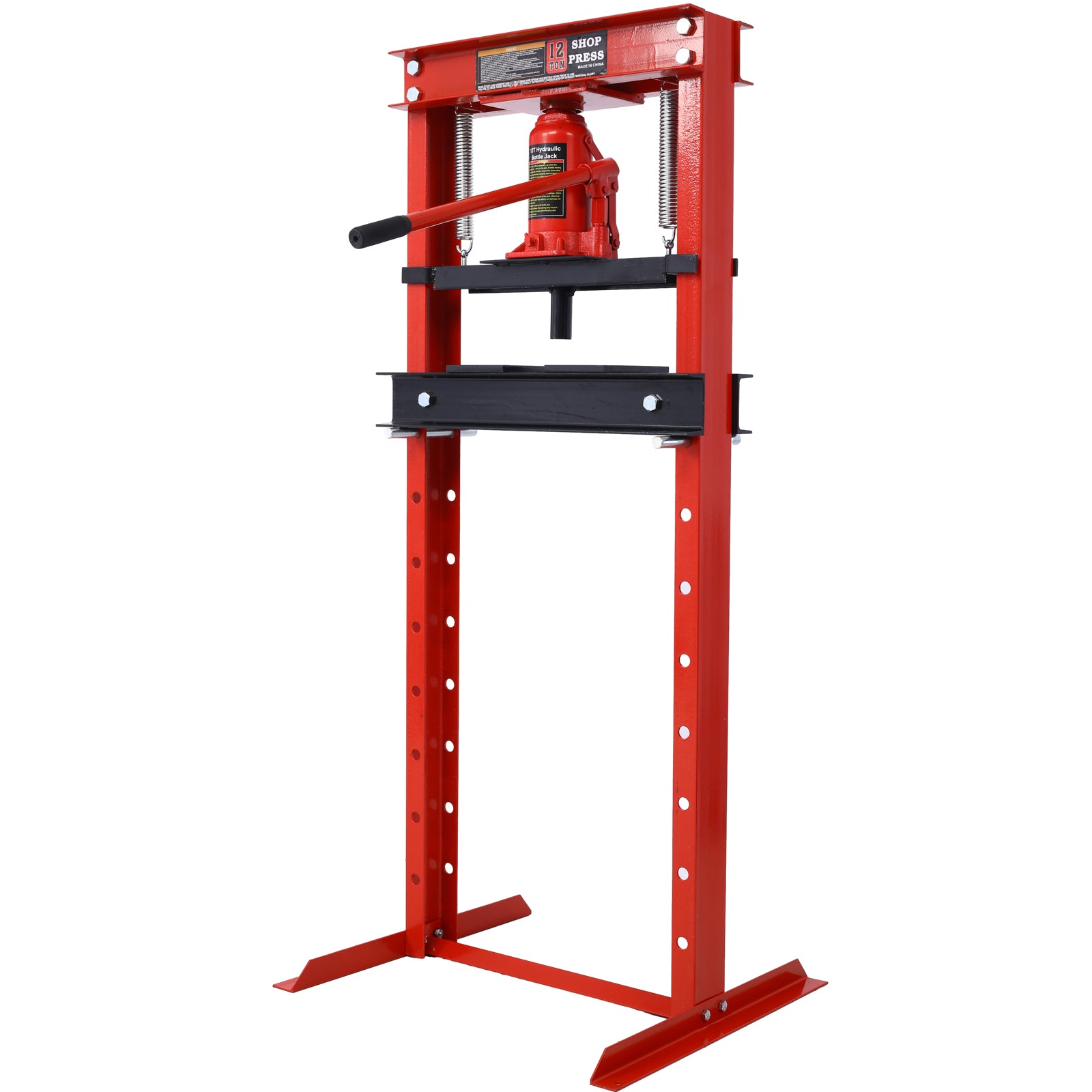 Hydraulic Shop Press,12-Ton Capacity, Floor Mount,with Press Plates, H-Frame Garage Floor Press, Adjustable Working Table Height,red image 3